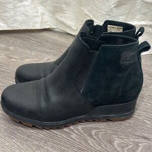 Sorel Evie II Chelsea Booties Womens 9 Black Waterproof Leather Suede NL3816-010